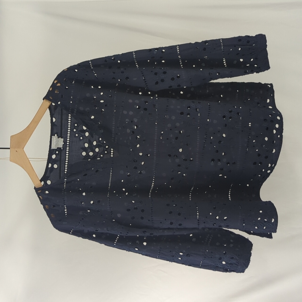 Chico's Navy Cotton Eyelet Blouse
